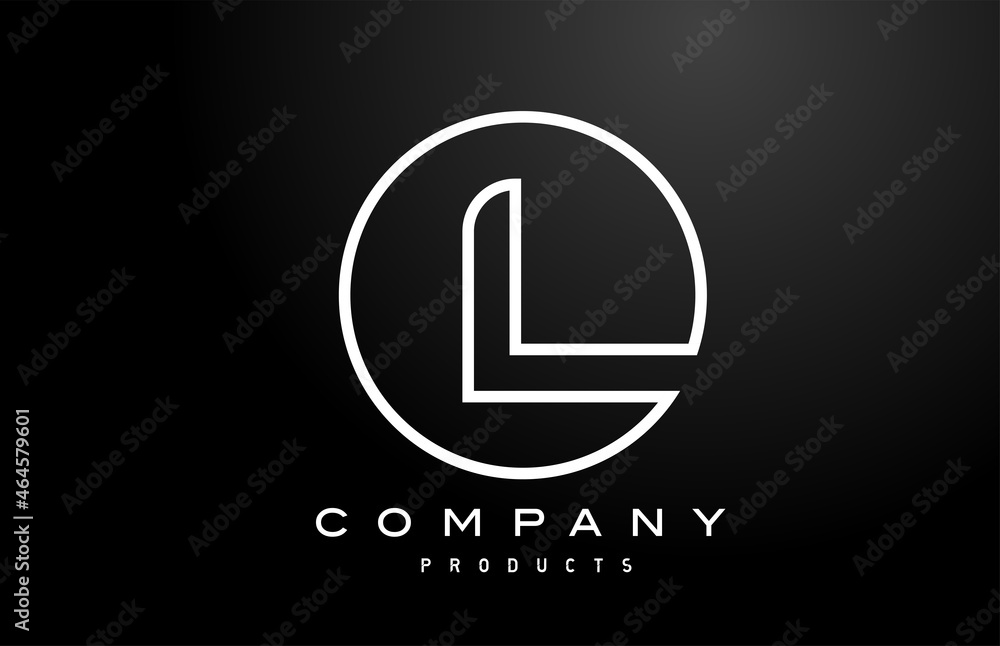 L white alphabet letter logo icon with black colour. Creative design for company and business