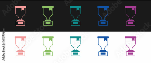 Set Award cup icon isolated on black and white background. Winner trophy symbol. Championship or competition trophy. Sports achievement sign. Vector