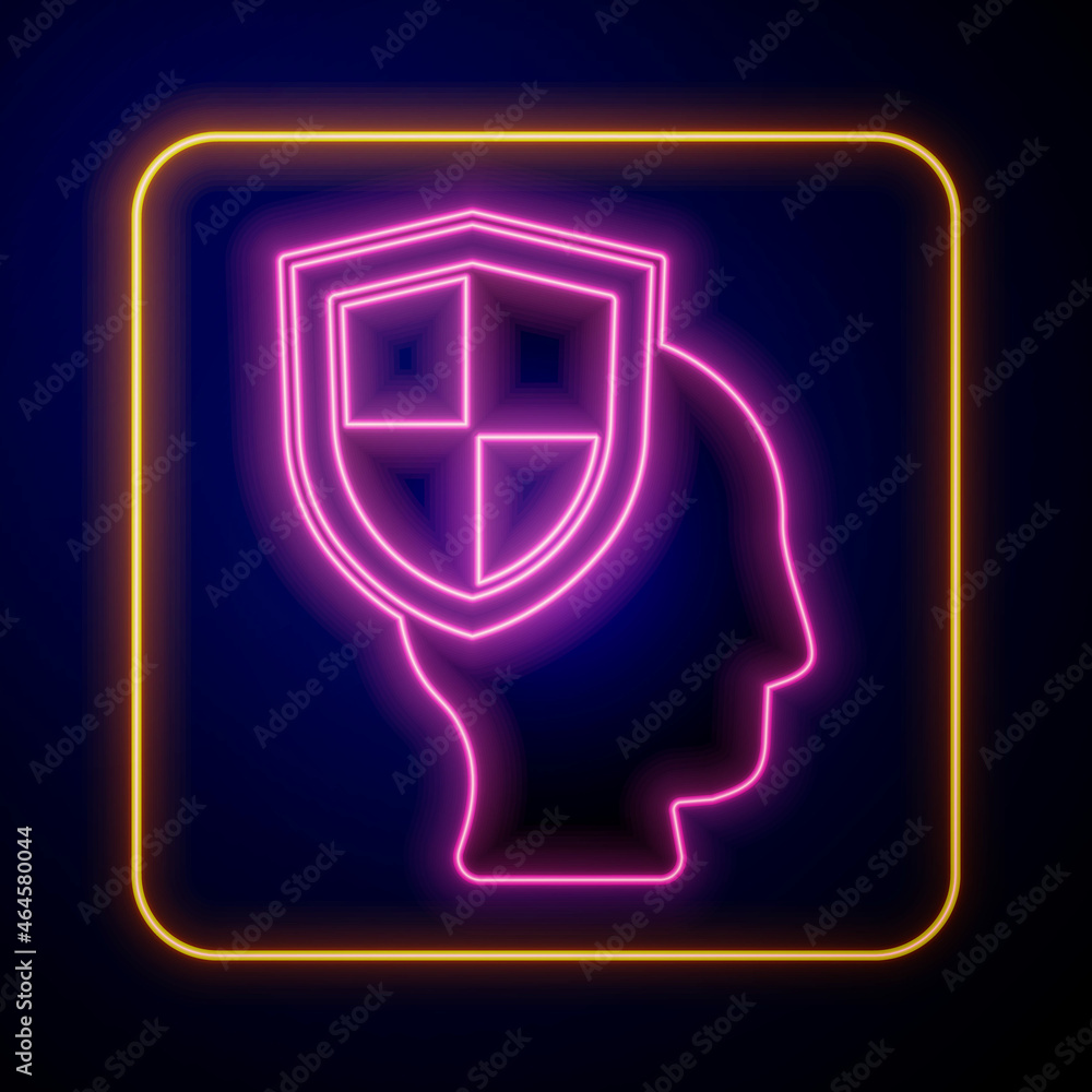 Glowing neon Life insurance with shield icon isolated on black background. Security, safety, protection, protect concept. Vector Glowing neon Life insurance with shield icon isolated on black background. Security, safety, protection, protect concept. Vector