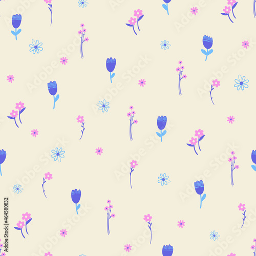 Seamless pattern with cute wild flowers.