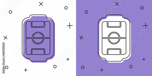 Set Table football game hobby or leisure icon isolated on white and purple background. Sport team football players. Vector
