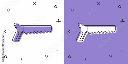 Set Hand saw icon isolated on white and purple background. Vector