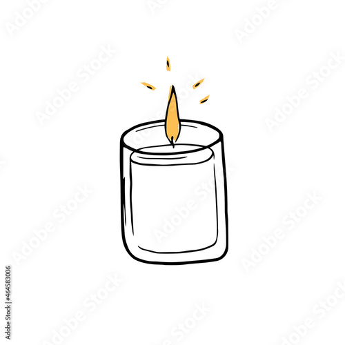  Hand drawn candle. Doodle candle. Burning aroma candle in glass jars doodle
