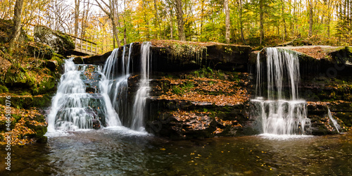 Diamond Notch Falls in Catskill Mountains, New York. West Kill Falls or also called Diamond Notch Falls, is located in the eastern part of the Catskill Mountains and in the town of West Kill.