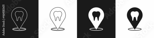 Set Dental clinic location icon isolated on black and white background. Vector