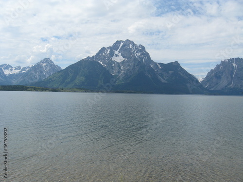 snowy mountain lake clouds sky