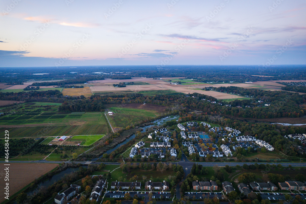 Aerial Drone Sunrise in Plainsboro Cranbury Princeton