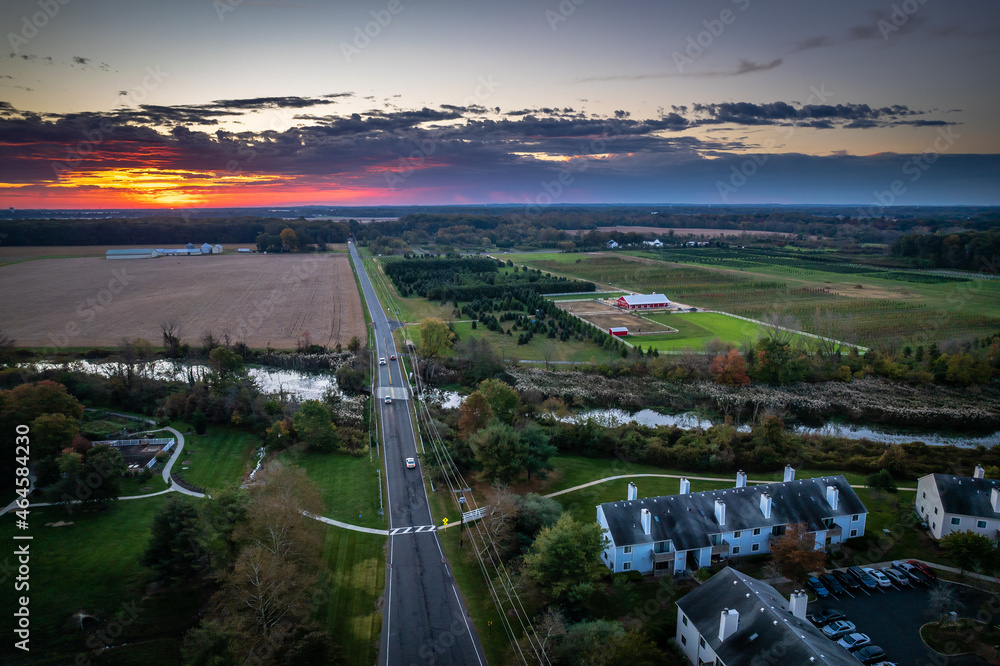 Aerial Drone Sunrise in Plainsboro Cranbury Princeton