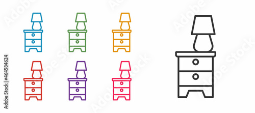 Set line Furniture nightstand with lamp icon isolated on white background. Set icons colorful. Vector