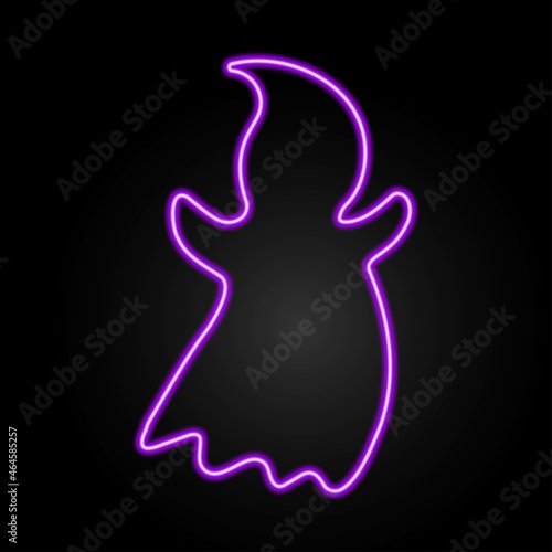 Ghost neon sign, modern glowing banner design, colorful modern design trends on black background. Vector illustration.