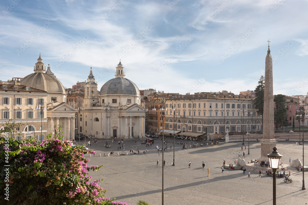 Landscape on People square in Rome with obelisk