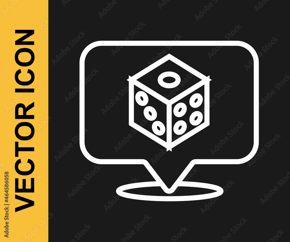 White line Game dice icon isolated on black background. Casino gambling. Vector White line Game dice icon isolated on black background. Casino gambling. Vector