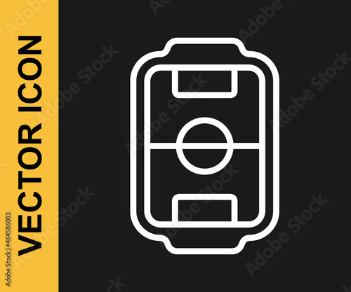White line Table football game hobby or leisure icon isolated on black background. Sport team football players. Vector