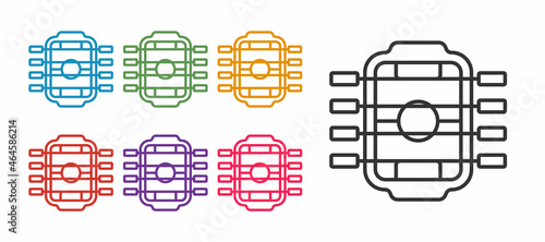 Set line Table football game hobby or leisure icon isolated on white background. Sport team football players. Set icons colorful. Vector