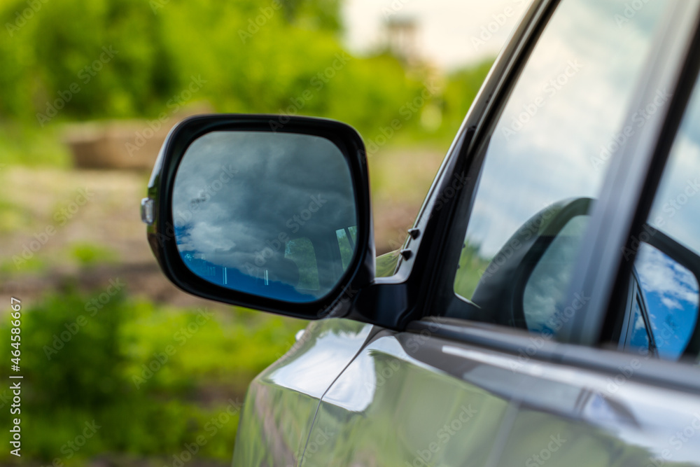 Rearview mirror of a modern car. Close up of modern car mirror.