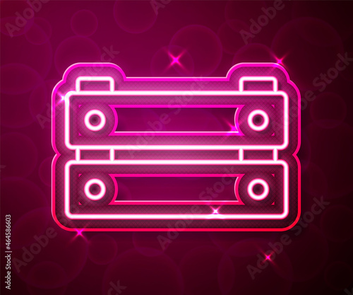 Glowing neon line Wooden box icon isolated on red background. Grocery basket, storehouse crate. Empty wooden container for vegetables, products. Vector