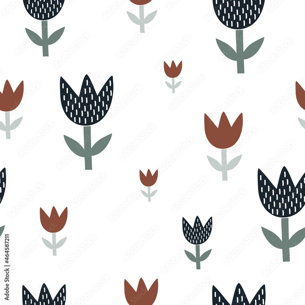 vector seamless pattern with tulips flowers in doodle style on white background vector seamless pattern with tulips flowers in doodle style on white background