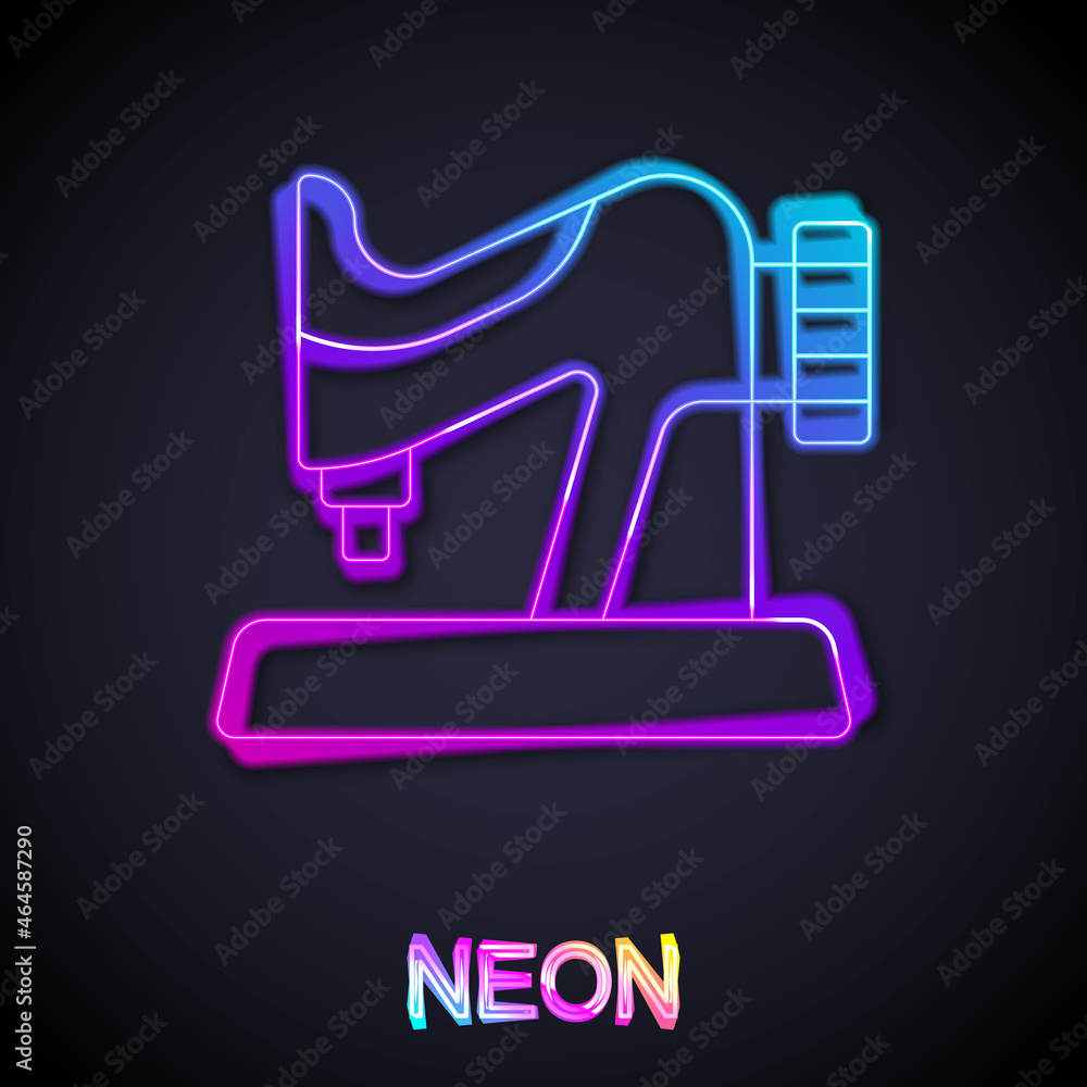 Glowing neon line Sewing machine icon isolated on black background. Vector Glowing neon line Sewing machine icon isolated on black background. Vector