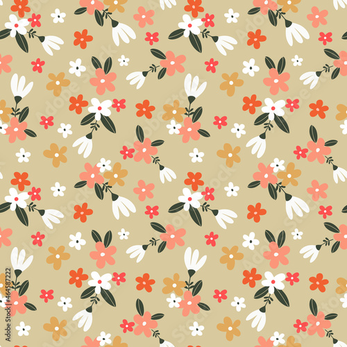 vector pattern with colorful cute abstract flowers in doodle style