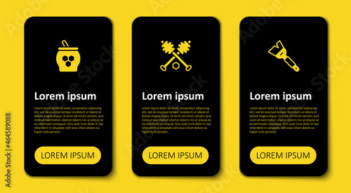 Set Beekeeping brush, Honey dipper stick and Jar of honey and. Business infographic template. Vector