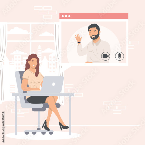 young couple in video conference