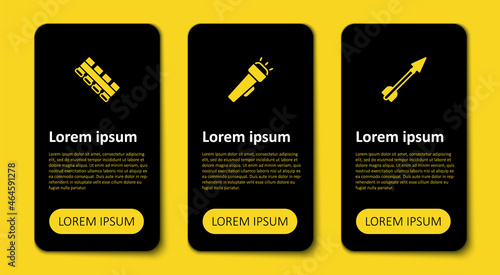 Set Medieval arrow, Flashlight and Hunting cartridge belt. Business infographic template. Vector