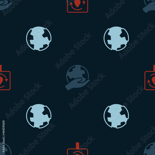 Set Recycle clean aqua  Hand holding Earth globe and on seamless pattern. Vector