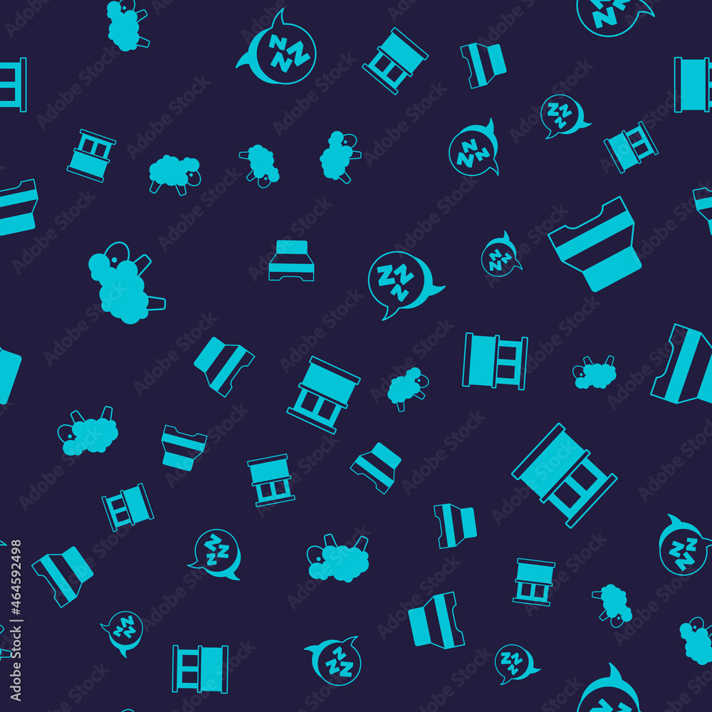 Set Sheep, Big bed, Sleepy and Window with curtains on seamless pattern. Vector Set Sheep, Big bed, Sleepy and Window with curtains on seamless pattern. Vector