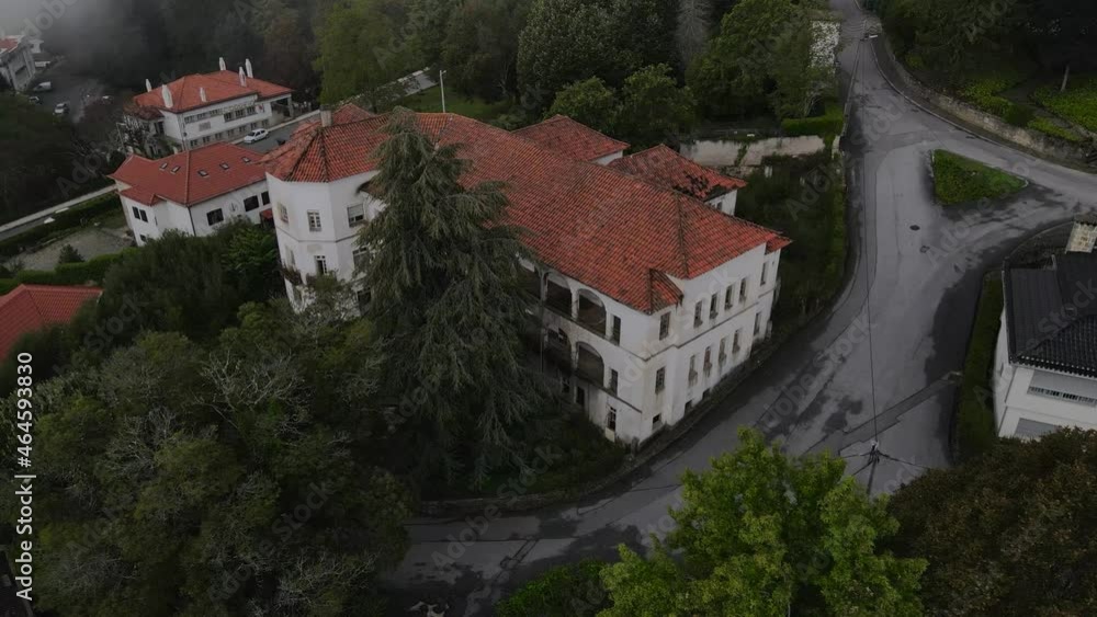 Aerial orbit over Caramulo Sanatorium old and abandoned building. Portugal Aerial orbit over Caramulo Sanatorium old and abandoned building. Portugal