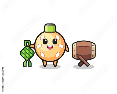 sesame ball muslim character are celebrating Eid Al Fitr