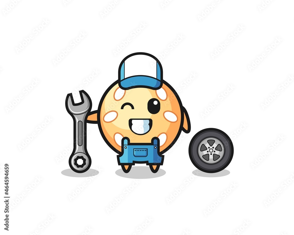 the sesame ball character as a mechanic mascot