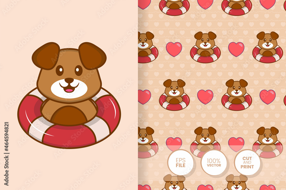 Obraz premium Cute dog cartoon character. seamless pattern background.