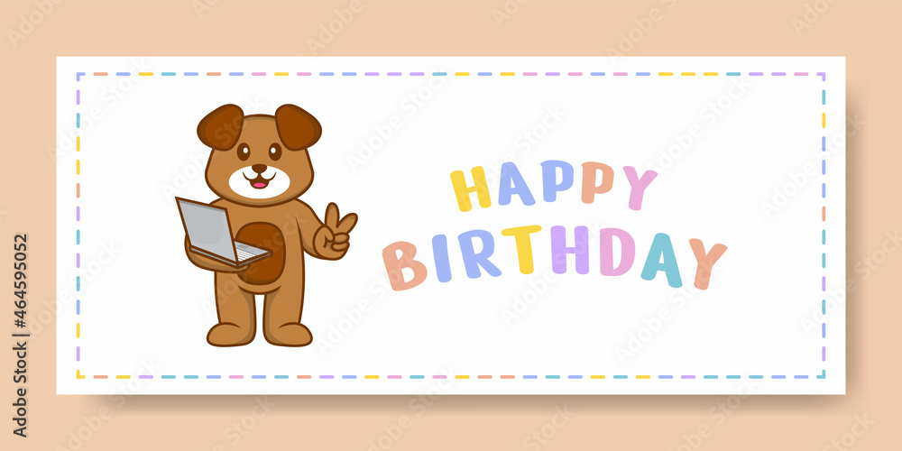 Fototapeta premium Happy Birthday banner with Cute dog cartoon character. Vector Illustration