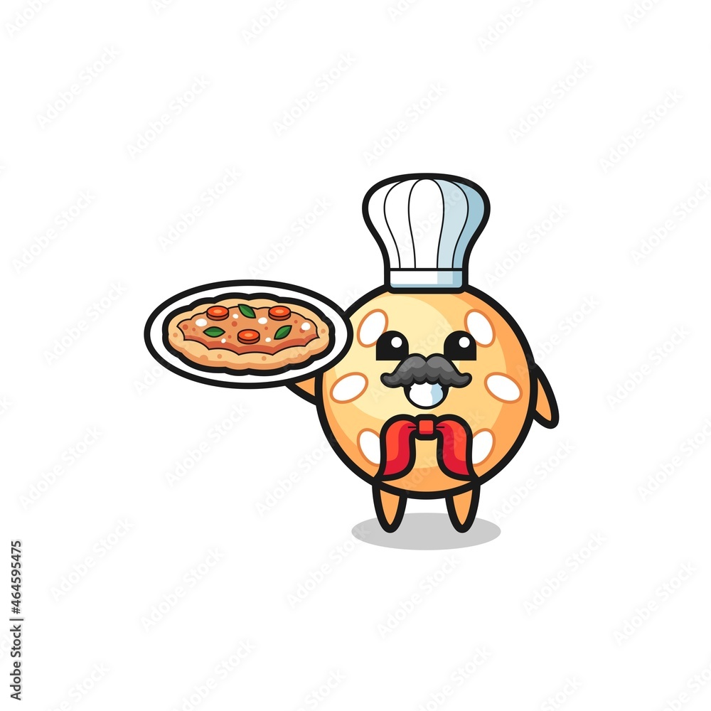 sesame ball character as Italian chef mascot sesame ball character as Italian chef mascot