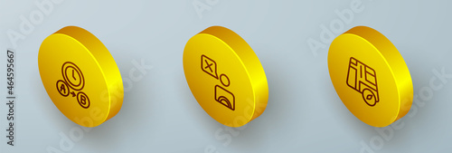 Set Isometric line Taxi waiting time, driver and Location taxi car icon. Vector