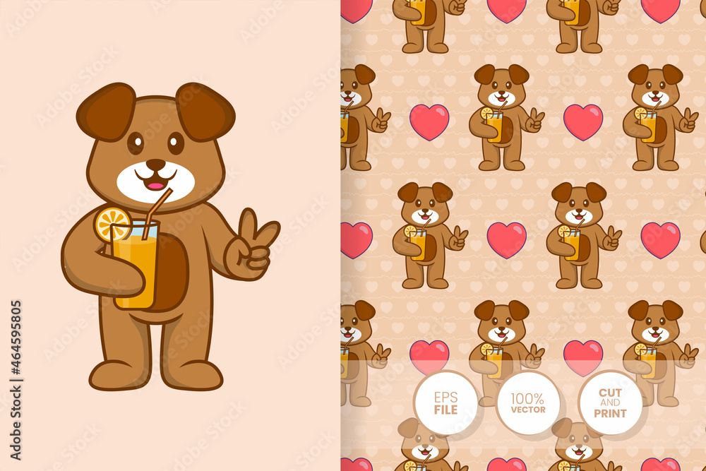Obraz premium Cute dog cartoon character. seamless pattern background.