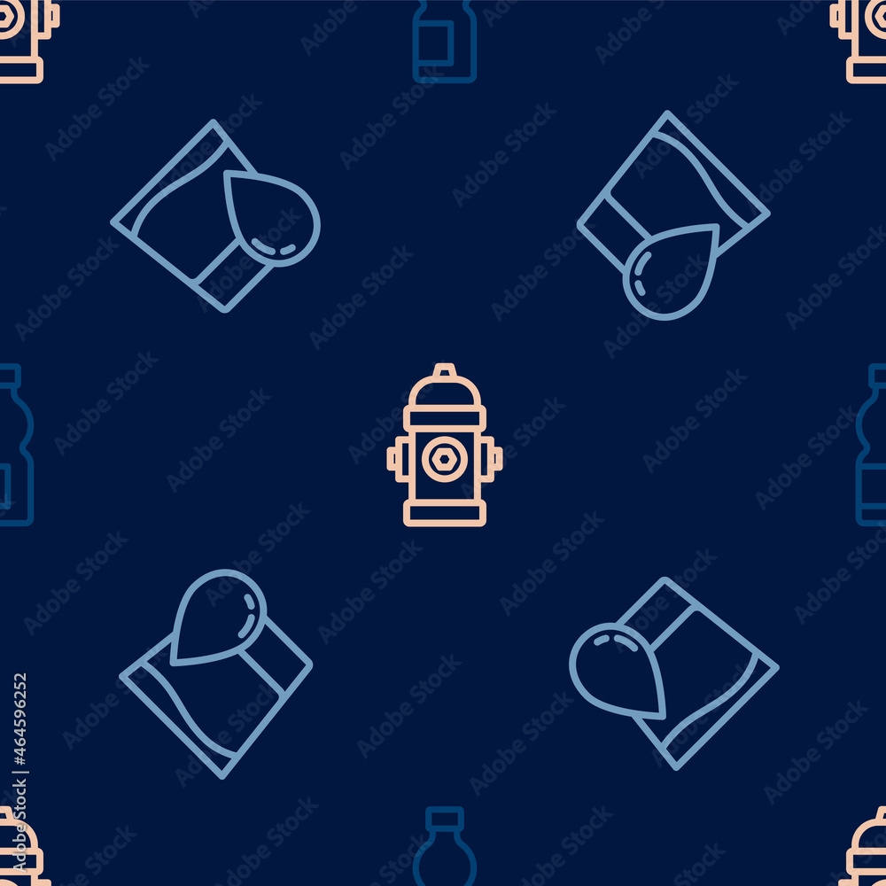 Set line Bottle of water, Glass with and Fire hydrant on seamless pattern. Vector Set line Bottle of water, Glass with and Fire hydrant on seamless pattern. Vector