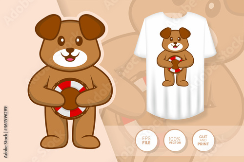 Cute dog cartoon character. Prints on T-shirts  sweatshirts  cases for mobile phones  souvenirs. Isolated vector illustration.