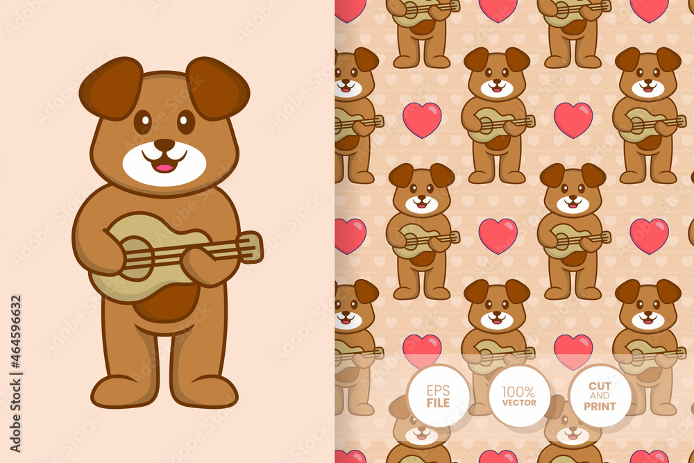 Fototapeta premium Cute dog cartoon character. seamless pattern background.
