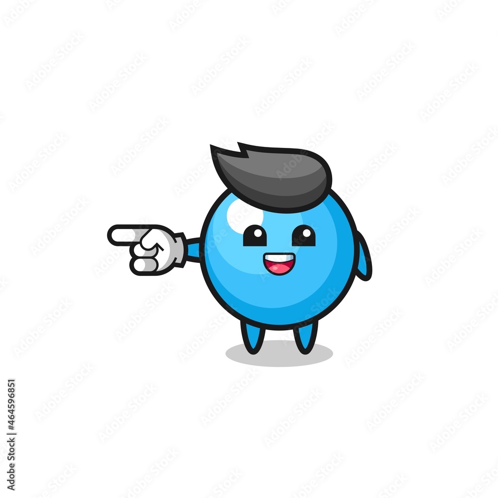 gum ball cartoon with pointing left gesture