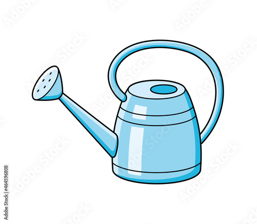 Blue watering can isolated cartoon vector