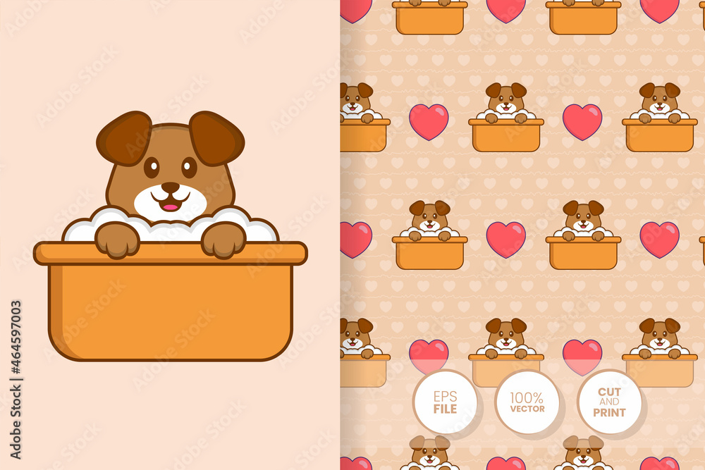 Cute dog cartoon character. seamless pattern background.
