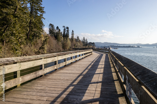 Wooden pier on the sea coast in Sooke, British Columbia