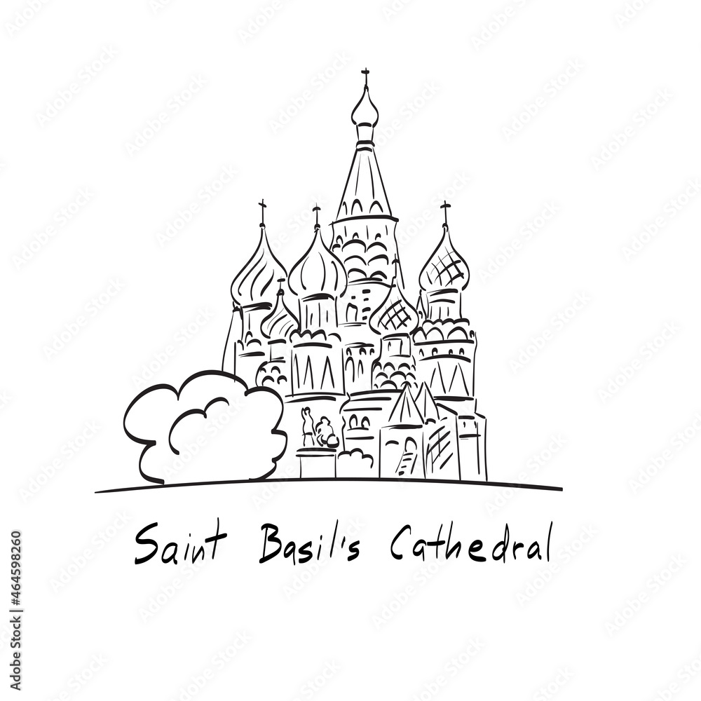 Saint Basil's Cathedral illustration vector isolated on white background line art.