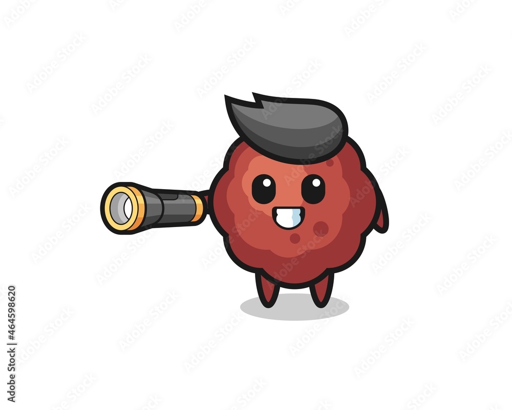 Fototapeta premium meatball mascot holding flashlight