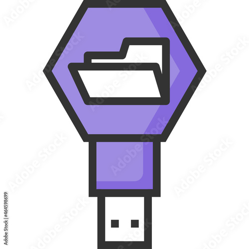 USB filled line icon, storage and data saving backup device, flash drive