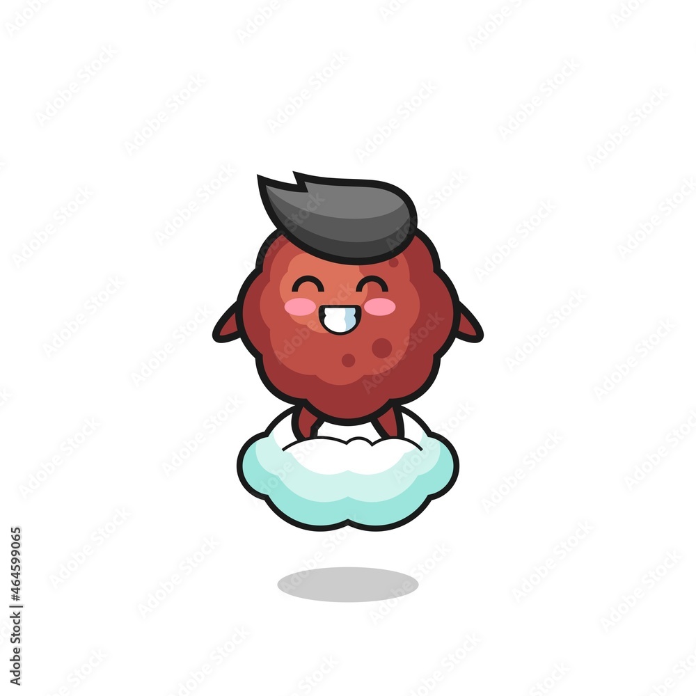 cute meatball illustration riding a floating cloud