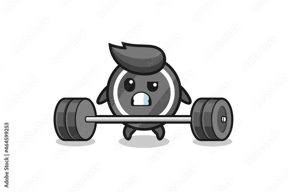 cartoon of hockey puck lifting a barbell cartoon of hockey puck lifting a barbell