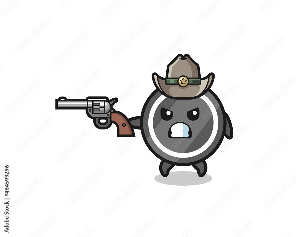 the hockey puck cowboy shooting with a gun