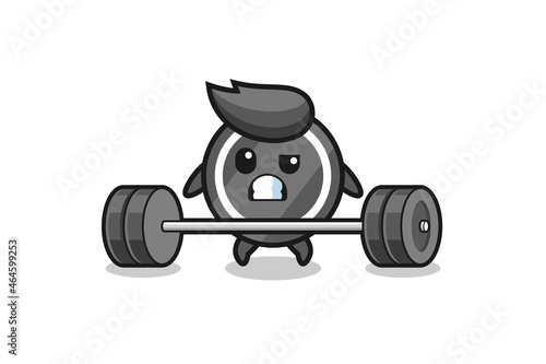 cartoon of hockey puck lifting a barbell © heriyusuf